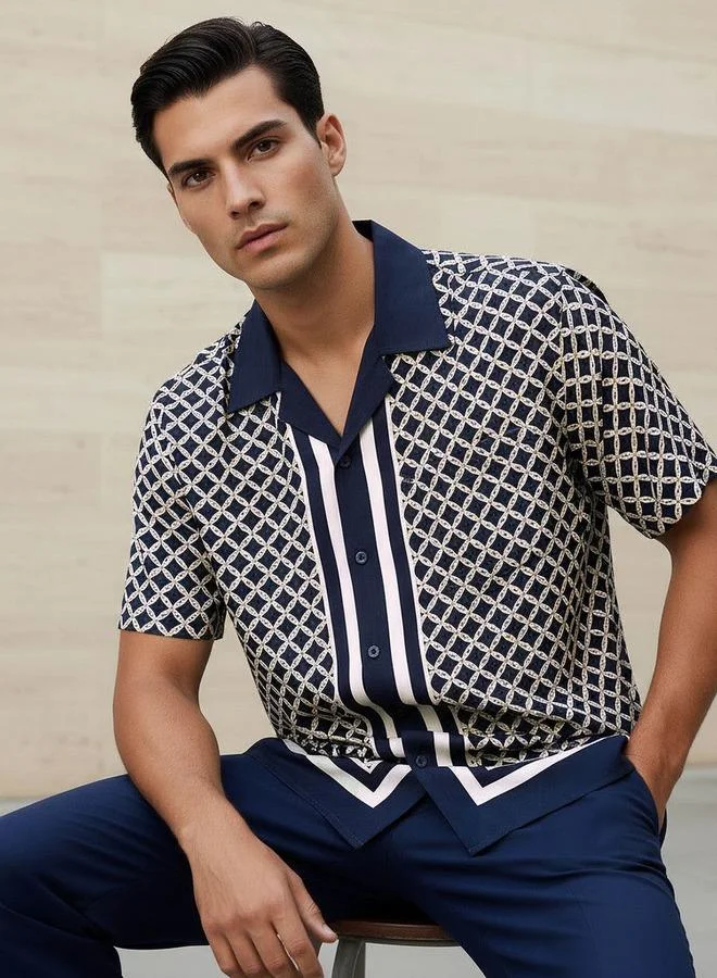 Emperor Emperor Men Regular Fit Collared Geometric Print Short Sleeves Resort Shirt
